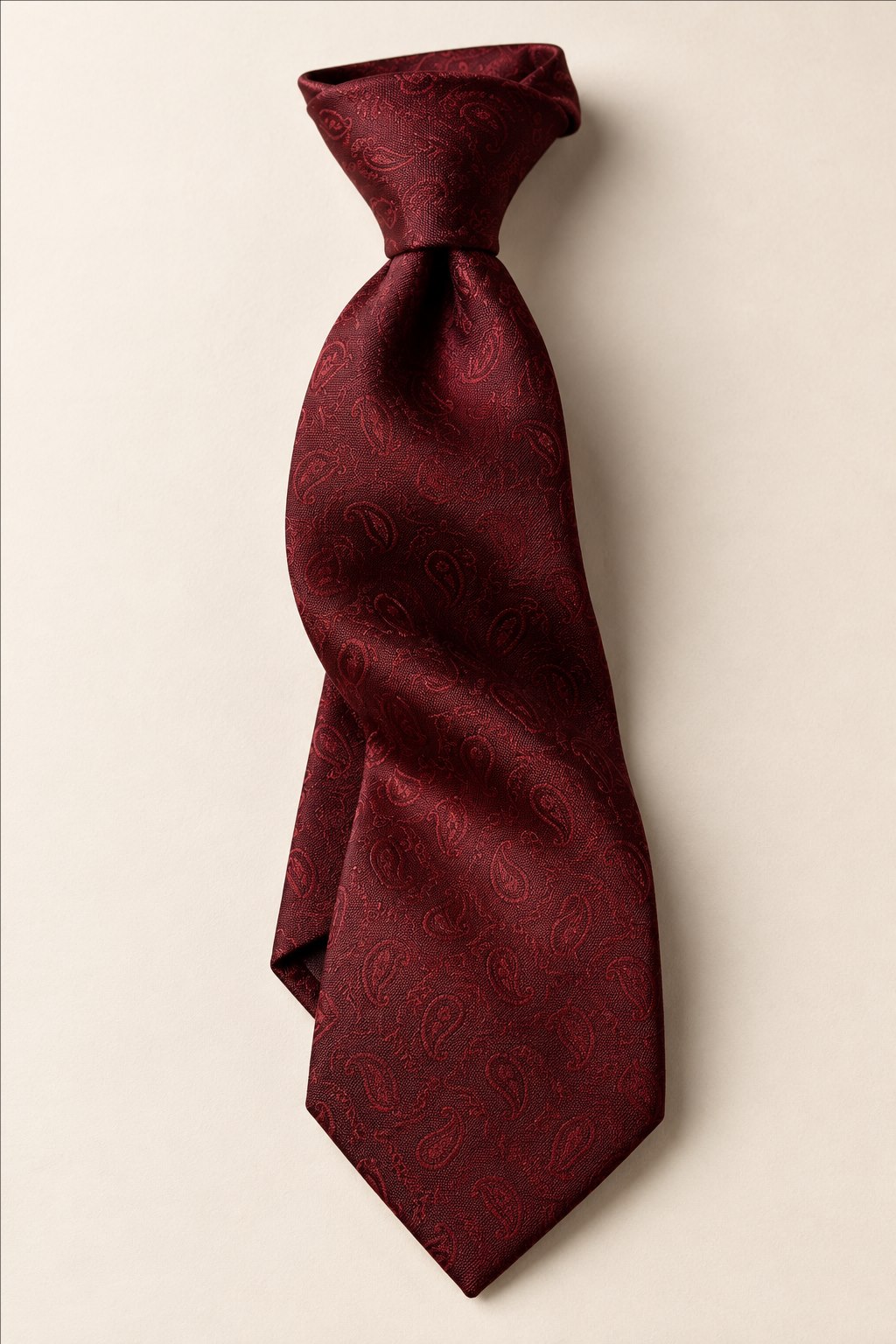The Meridian Paisley Tie in Deep wine — illustrated styling