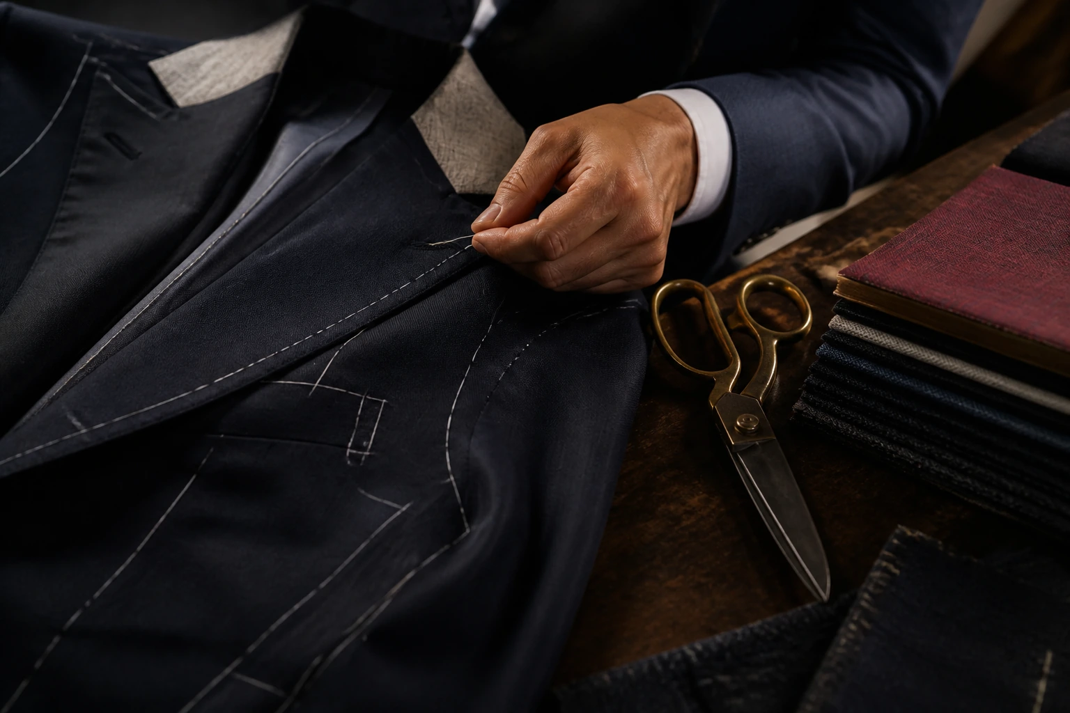 Tailor measuring a client during a private fitting
