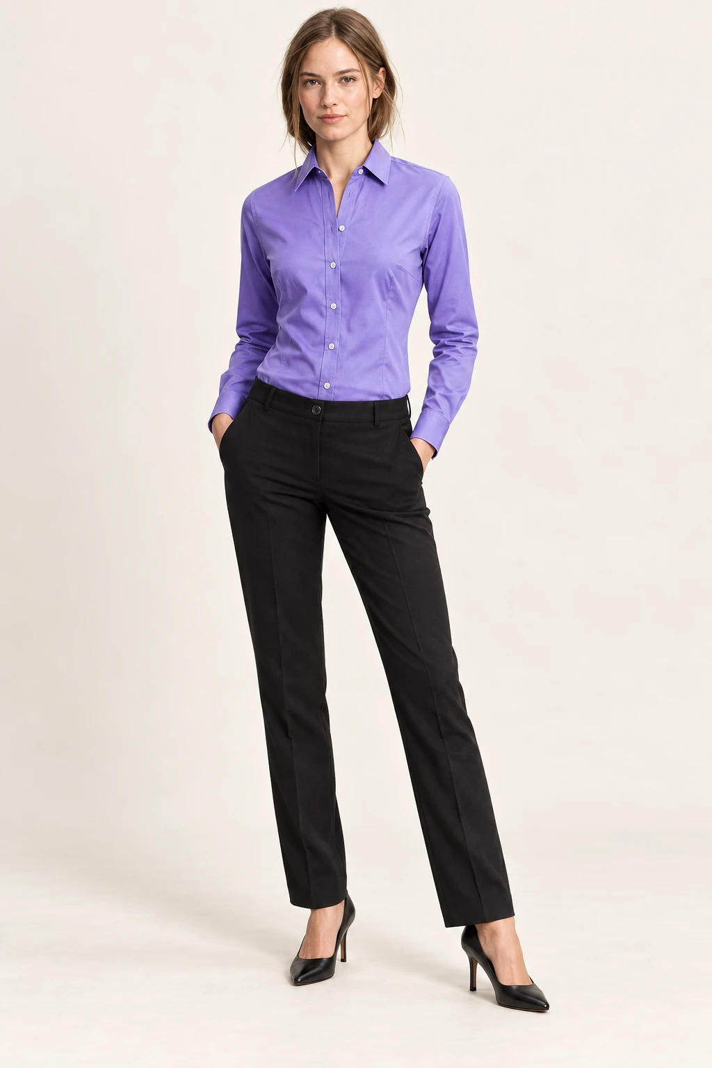 Women’s Tailored Shirt / 04 in Lavender — illustrated styling