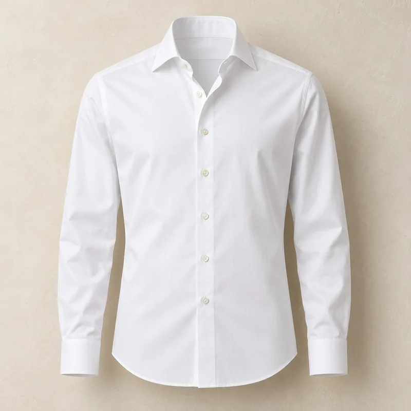 White made-to-measure shirt on a neutral studio background