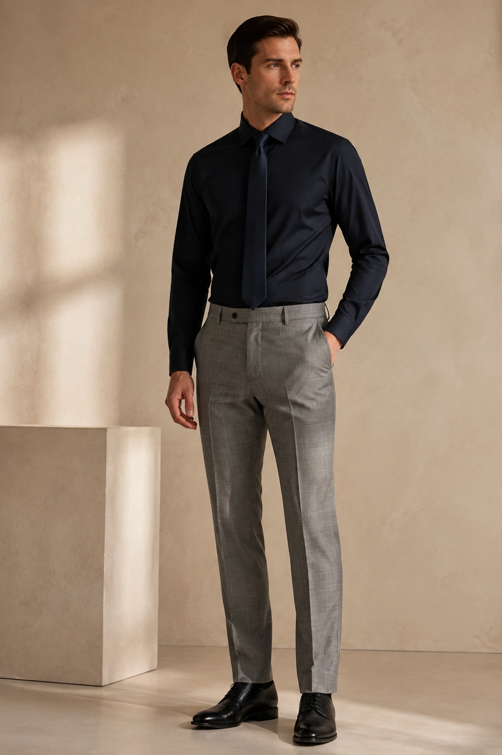 Men’s Tailored Trousers / 01 in Grey — illustrated styling