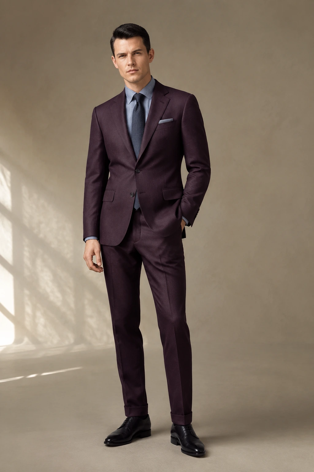 Men’s Tailored Suit / 07 in Burgundy — illustrated styling