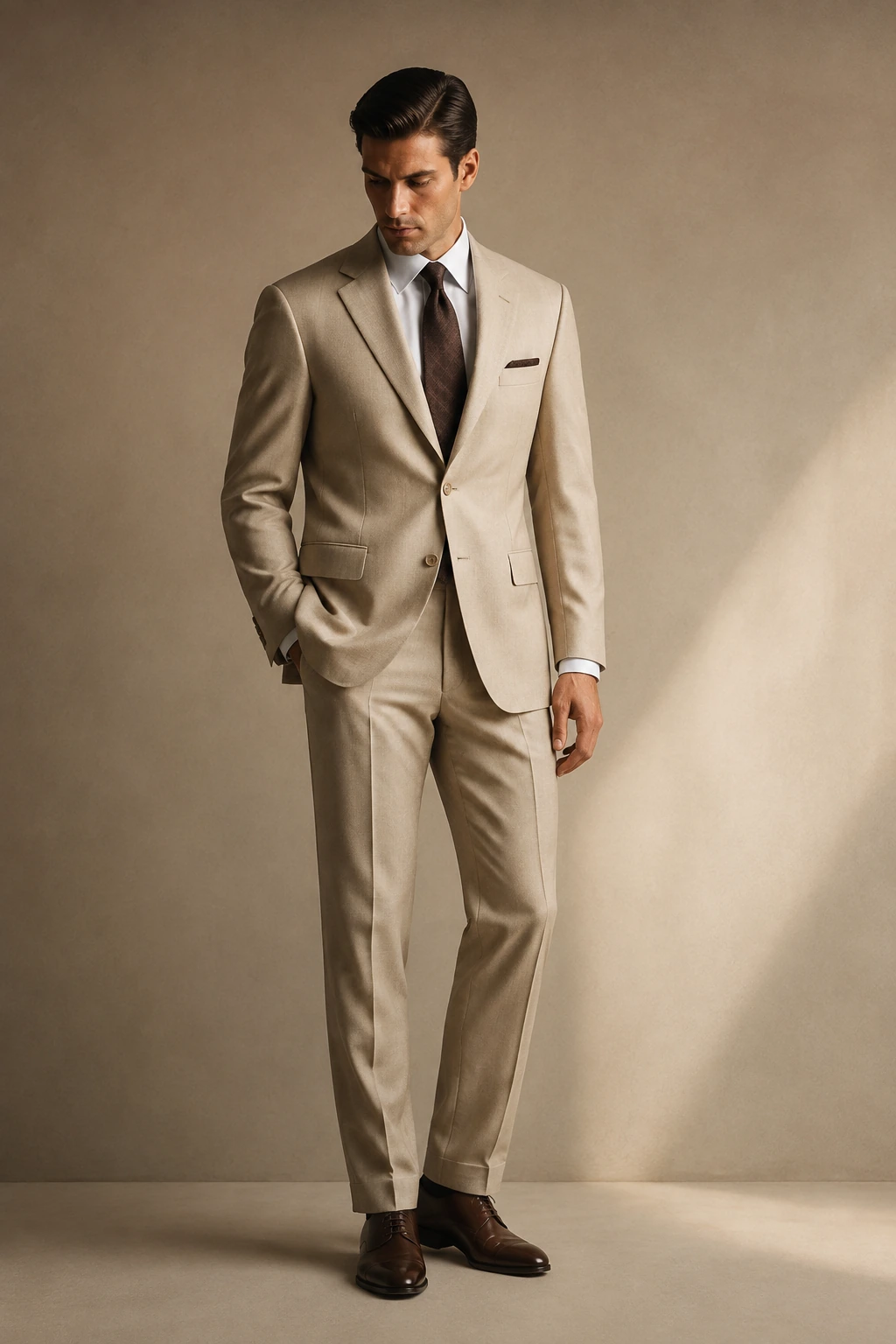 Men’s Tailored Suit / 08 in Sand — illustrated styling