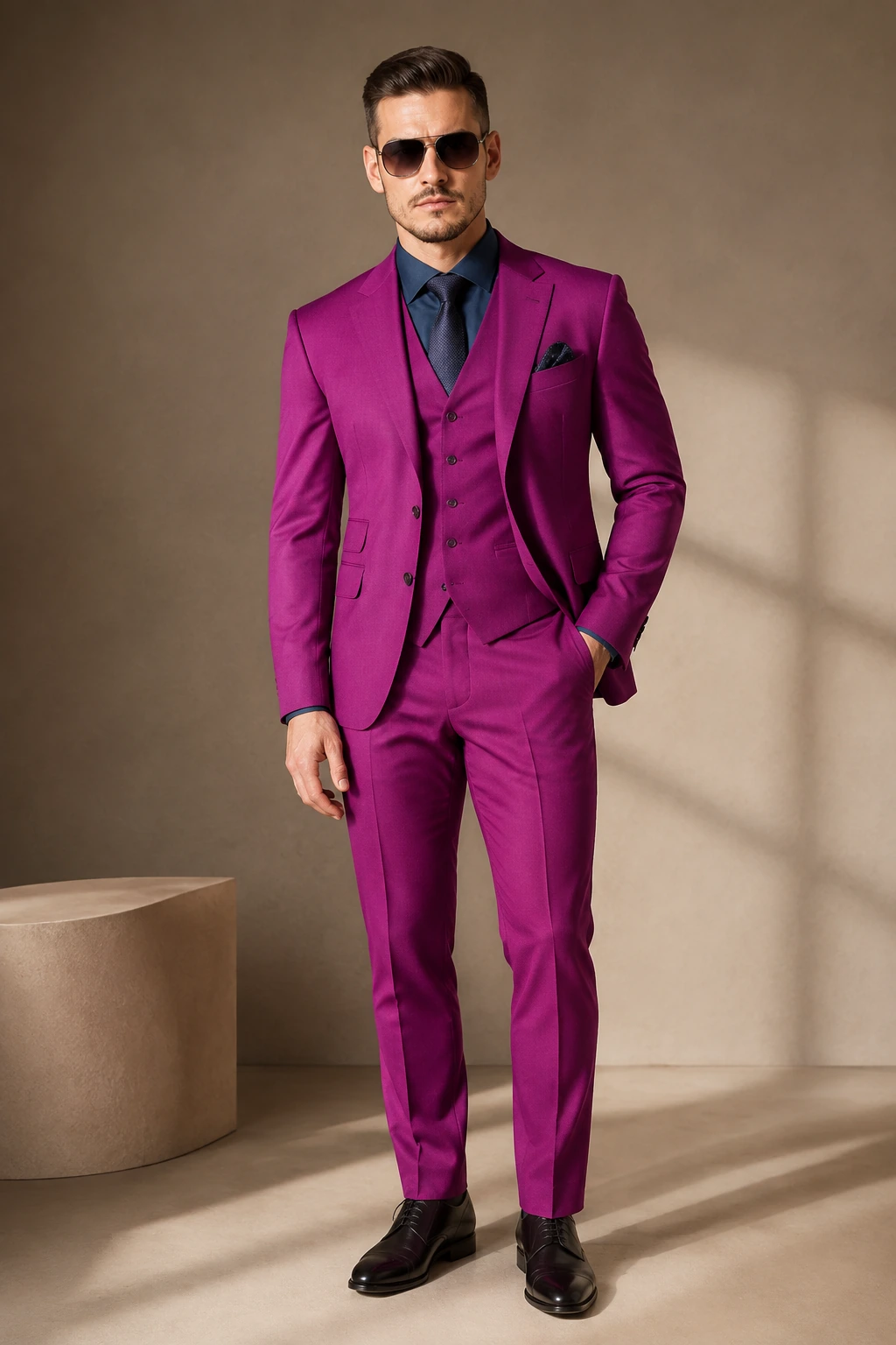 Men’s Tailored Suit / 11 in Magenta — illustrated styling