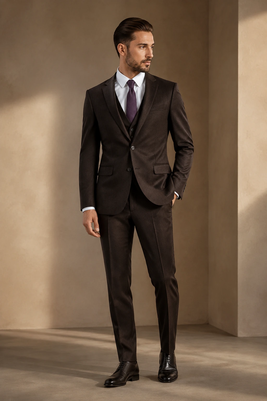 Men’s Tailored Suit / 13 in Chocolate — illustrated styling