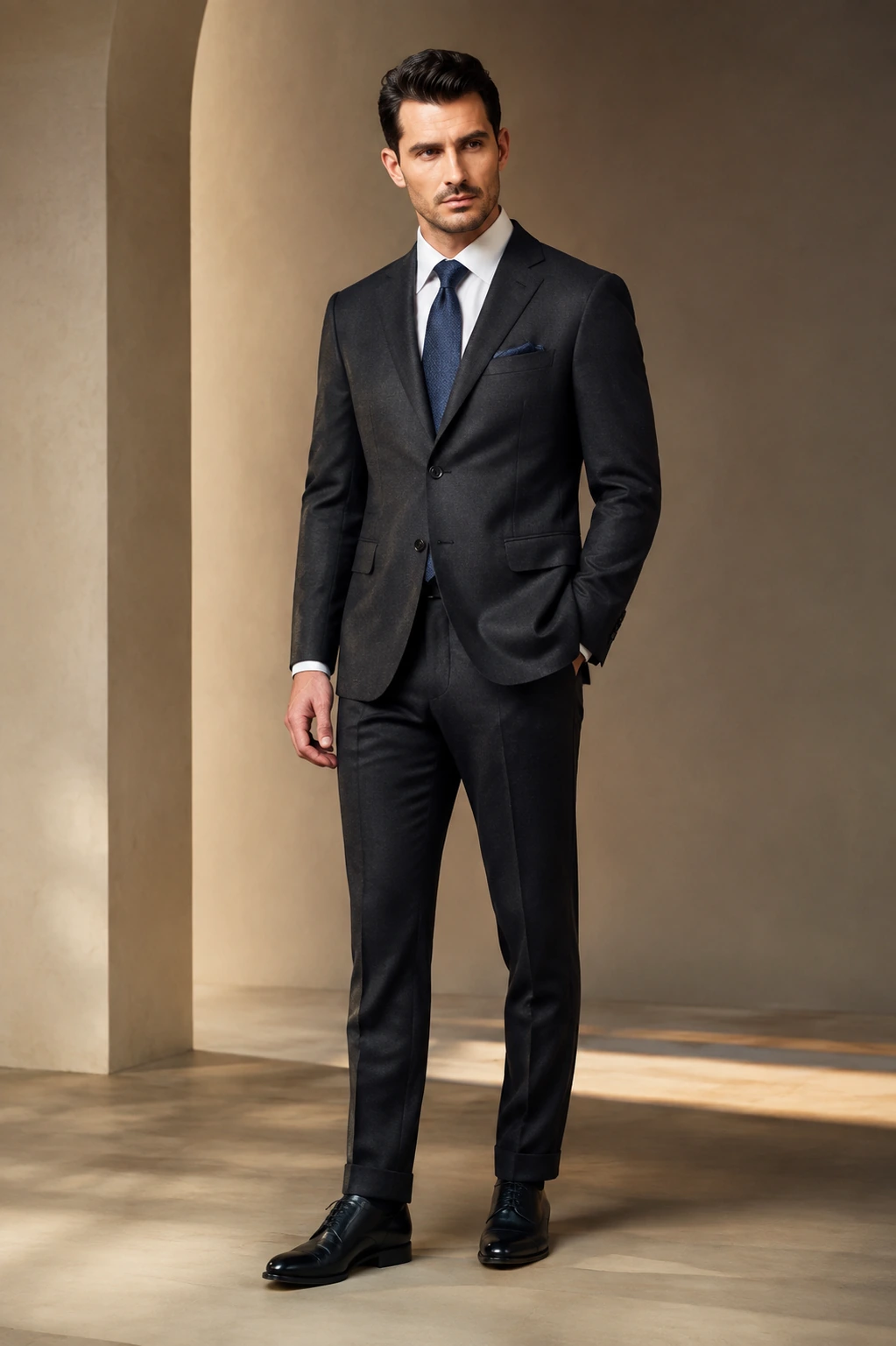 Men’s Tailored Suit / 14 in Slate blue — illustrated styling