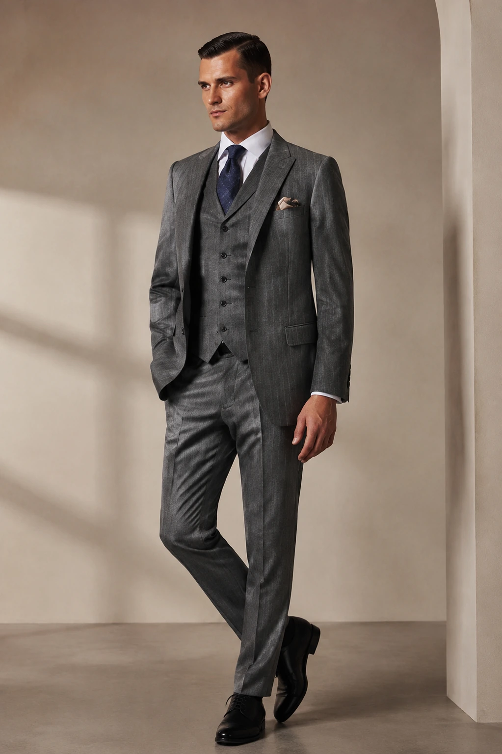 Men’s Tailored Suit / 15 in Grey check — illustrated styling