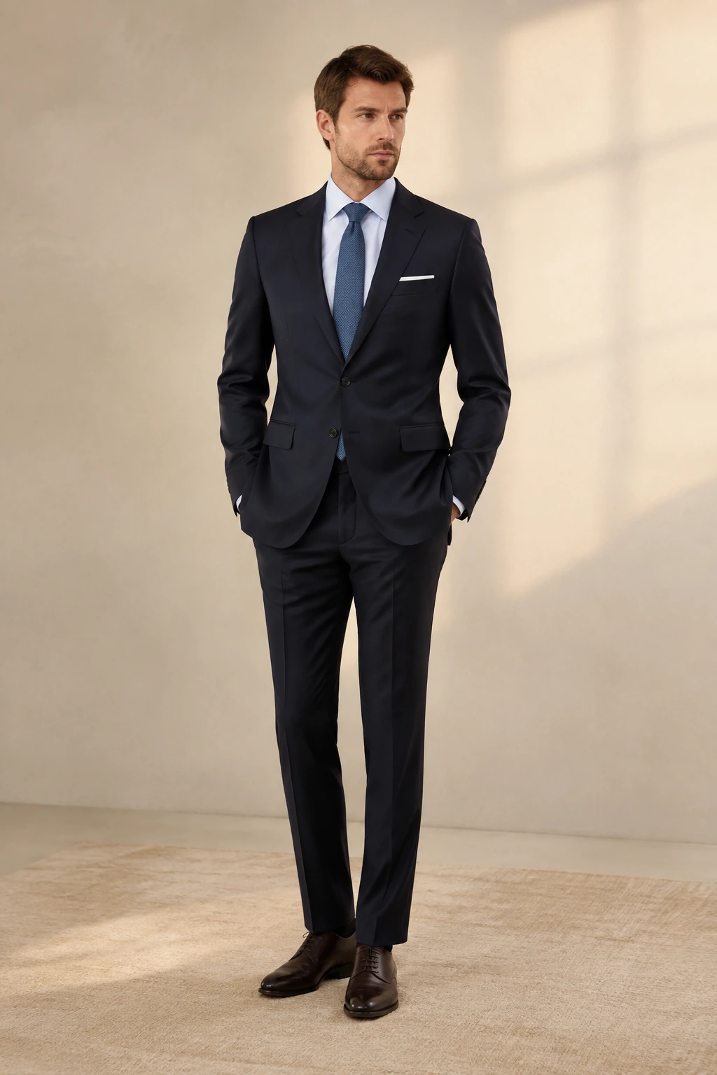 Men’s Tailored Suit / 18 in Navy — illustrated styling