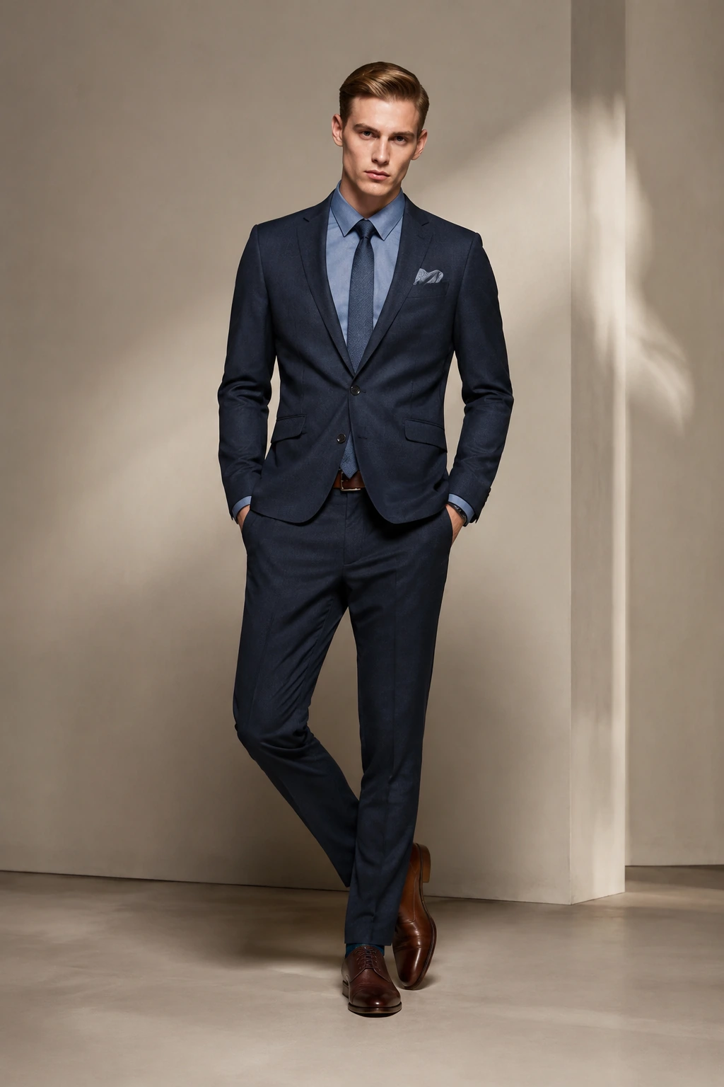 Men’s Tailored Suit / 23 in Navy — illustrated styling