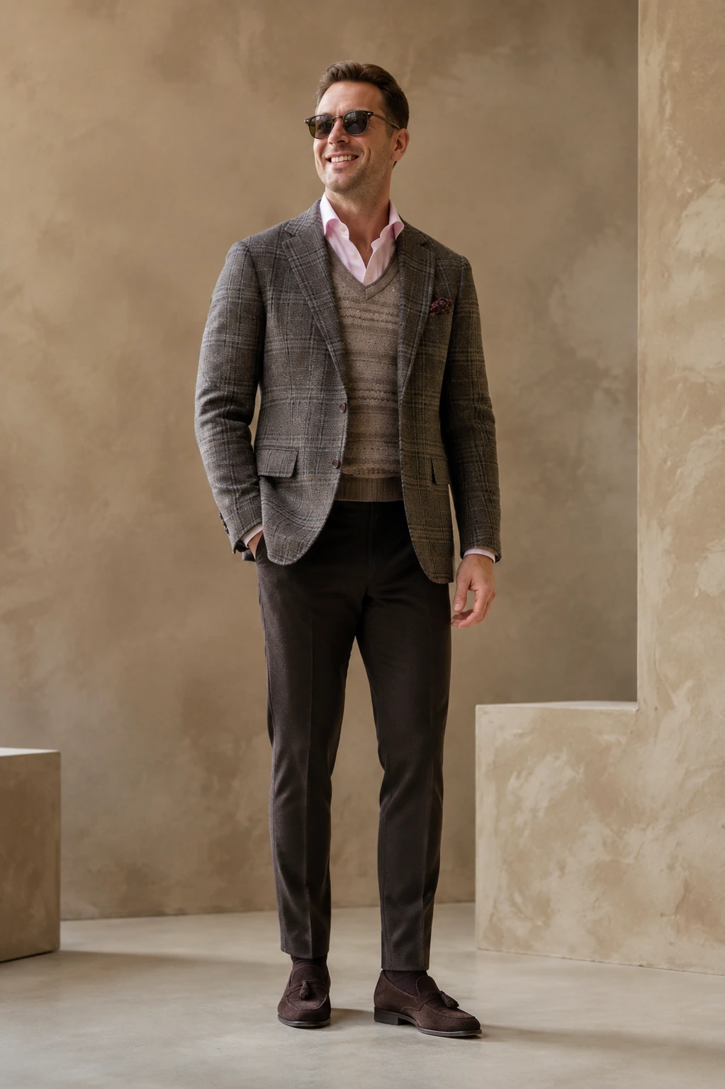 Men’s Sports Jacket / 07 in Brown check — illustrated styling