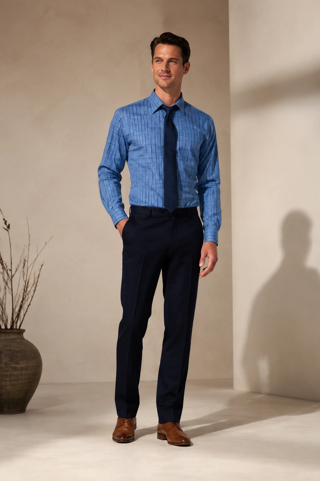 Men’s Tailored Shirt / 06 in Blue microcheck — illustrated styling