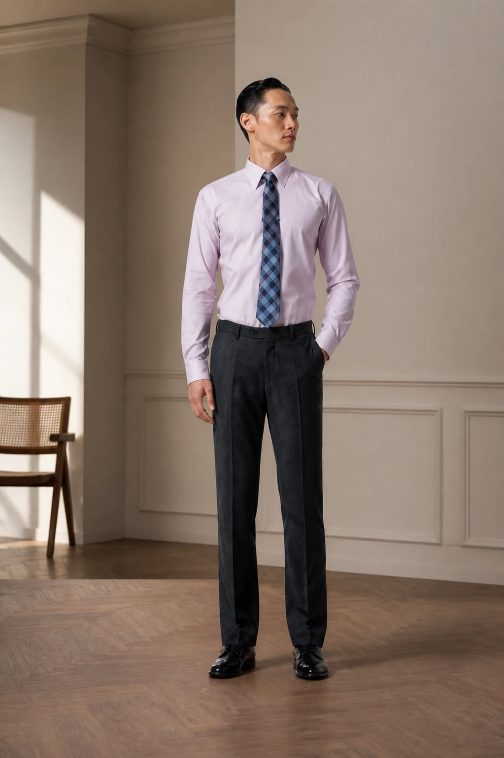 Men’s Tailored Shirt / 10 in Pale pink — illustrated styling