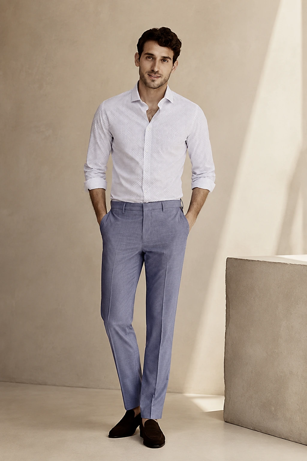 Men’s Tailored Shirt / 15 in White pattern — illustrated styling