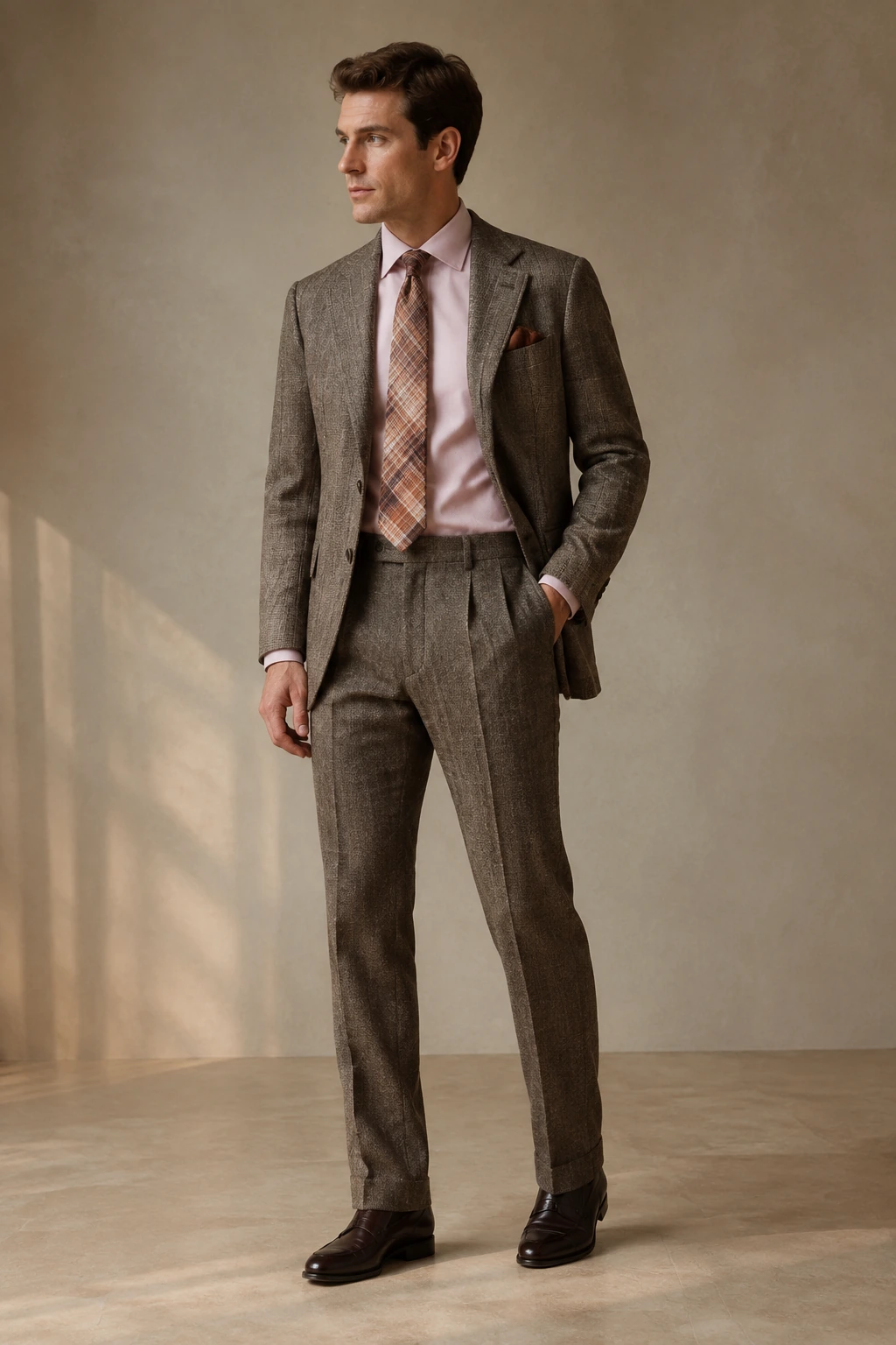 Men’s Tailored Trousers / 02 in Brown — illustrated styling