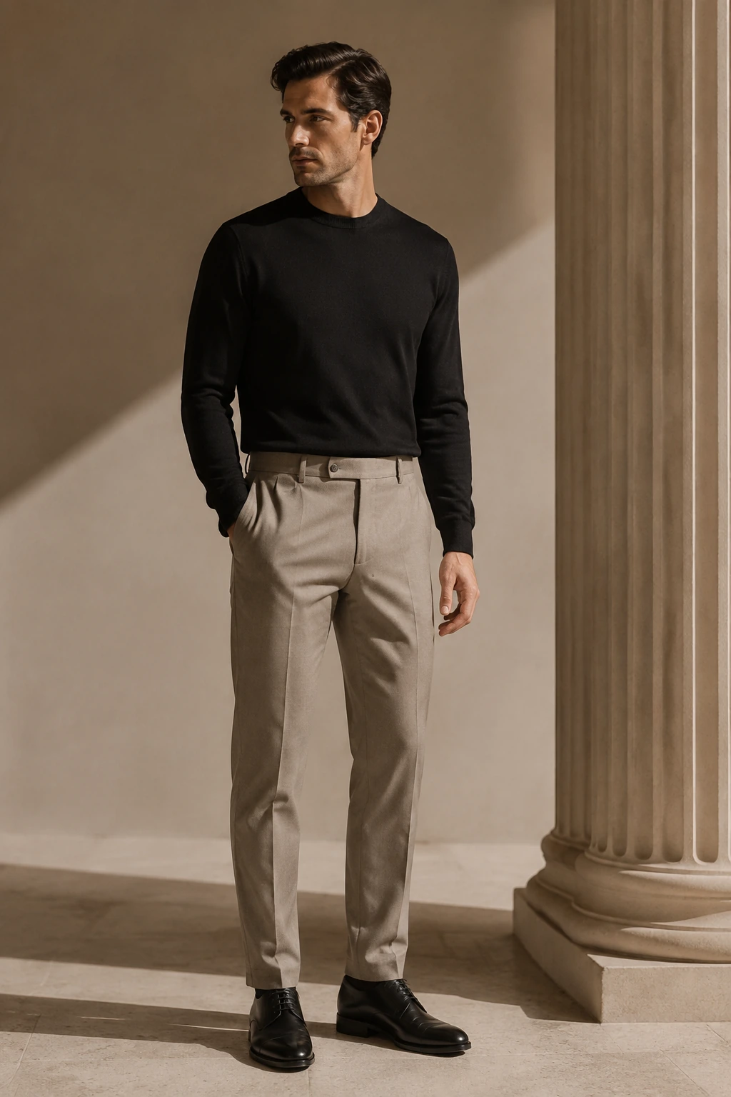 Men’s Tailored Trousers / 15 in Stone — illustrated styling