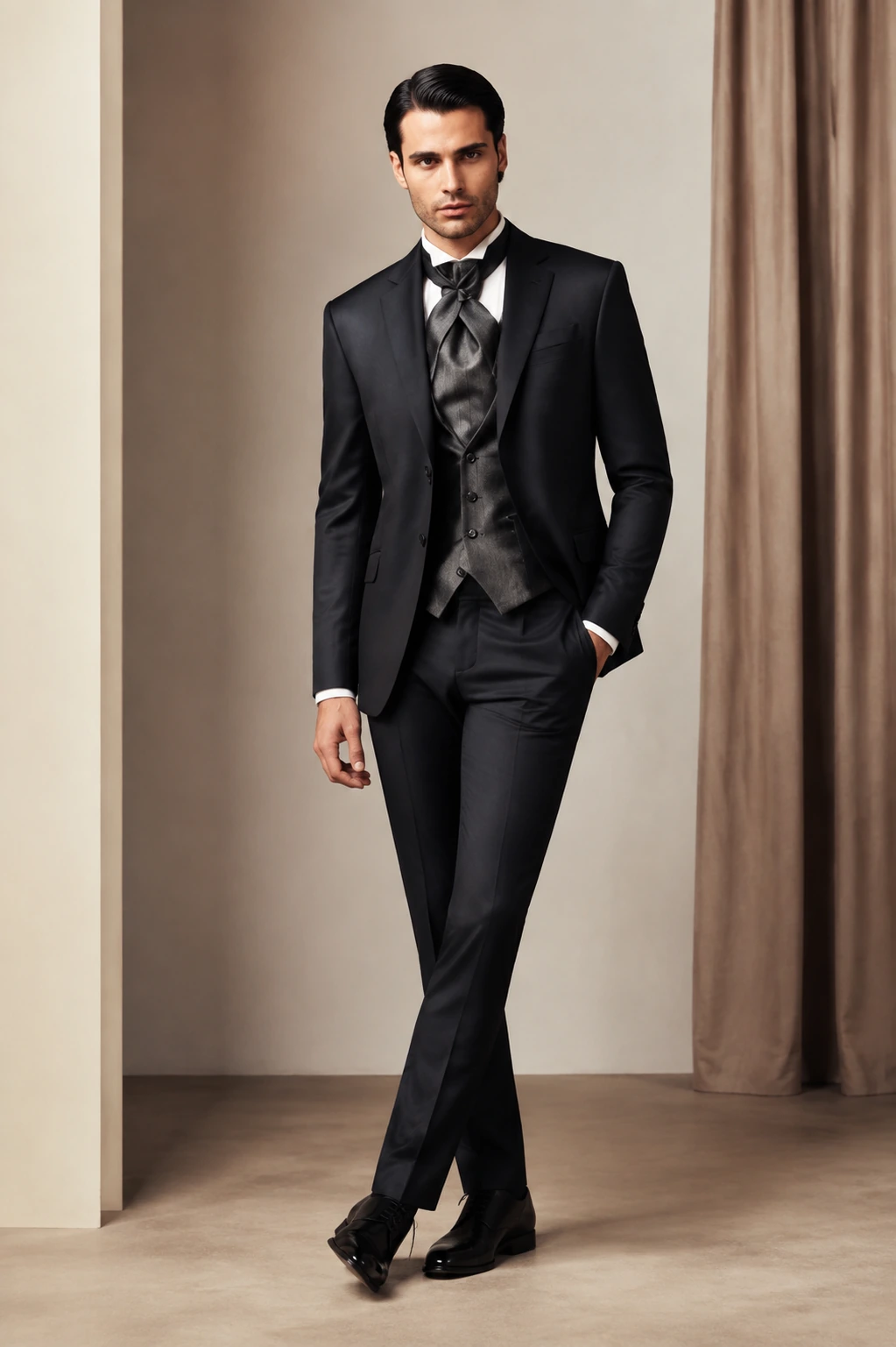 Men’s Evening Tuxedo / 02 in Black — illustrated styling