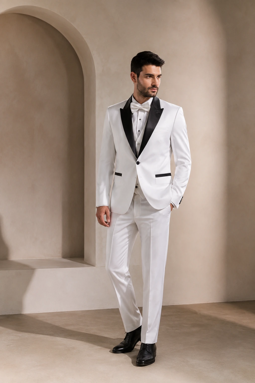 Men’s Evening Tuxedo / 05 in White and black — illustrated styling