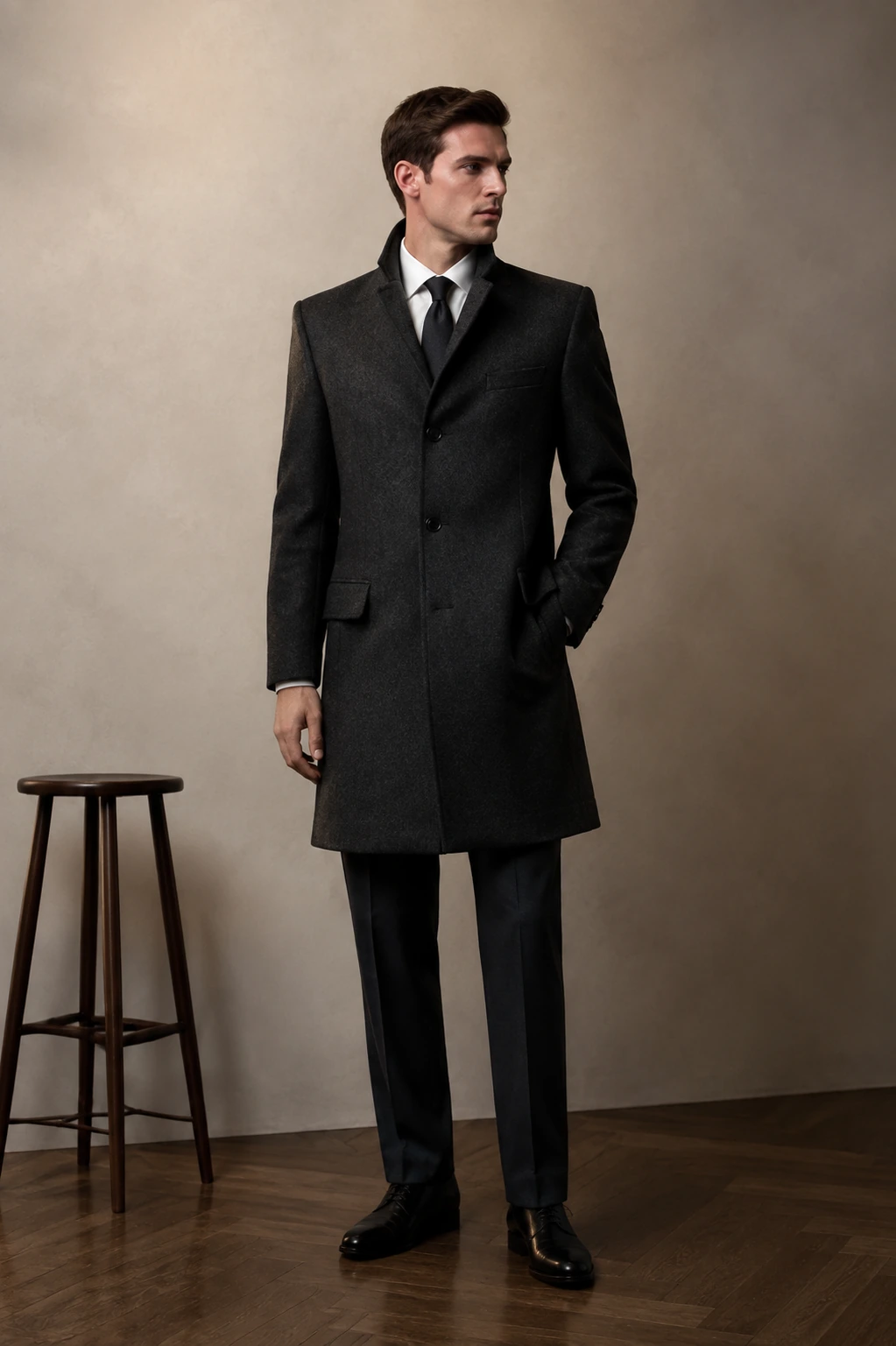 Men’s Tailored Overcoat / 02 in Black — illustrated styling