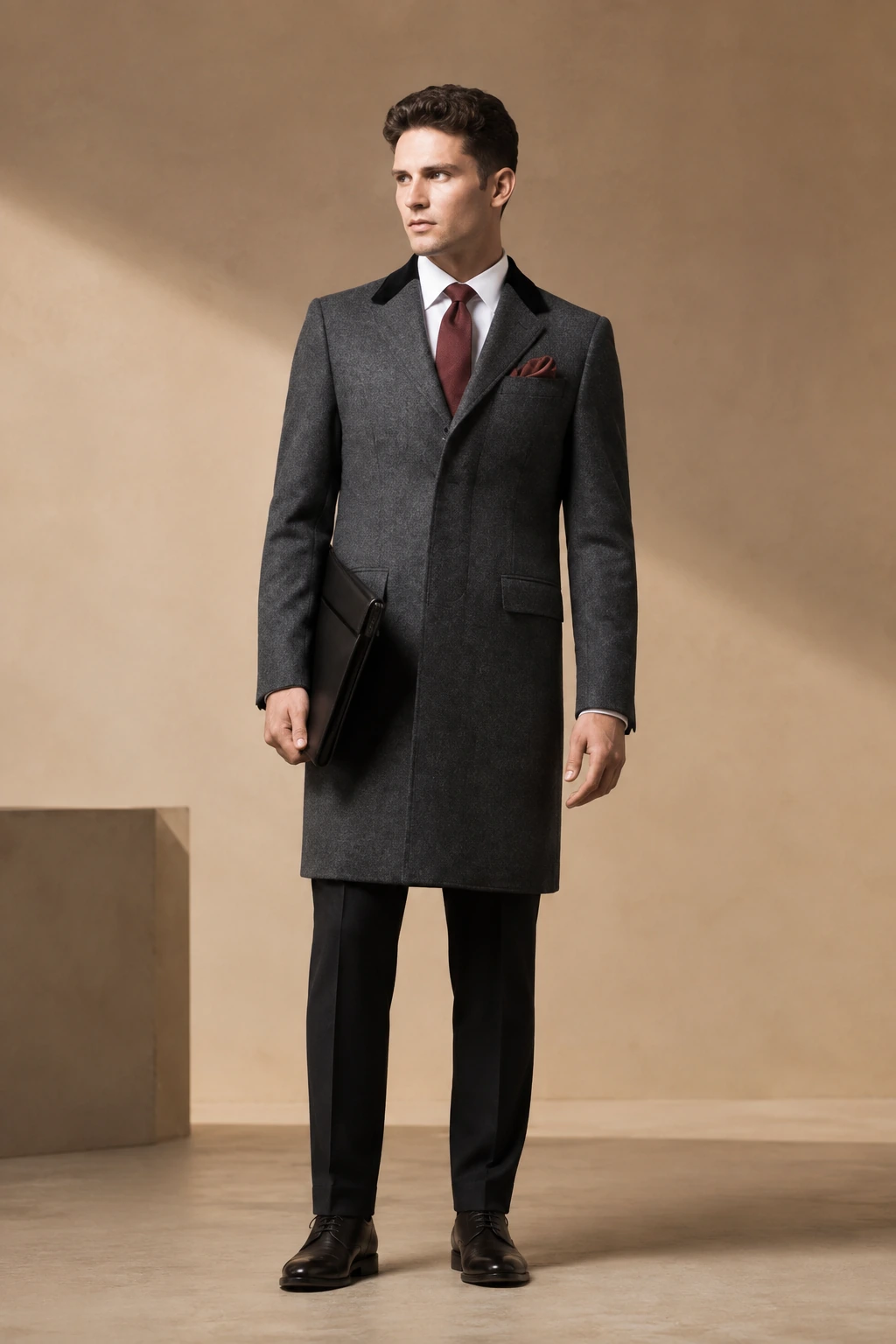 Men’s Tailored Overcoat / 05 in Charcoal — illustrated styling
