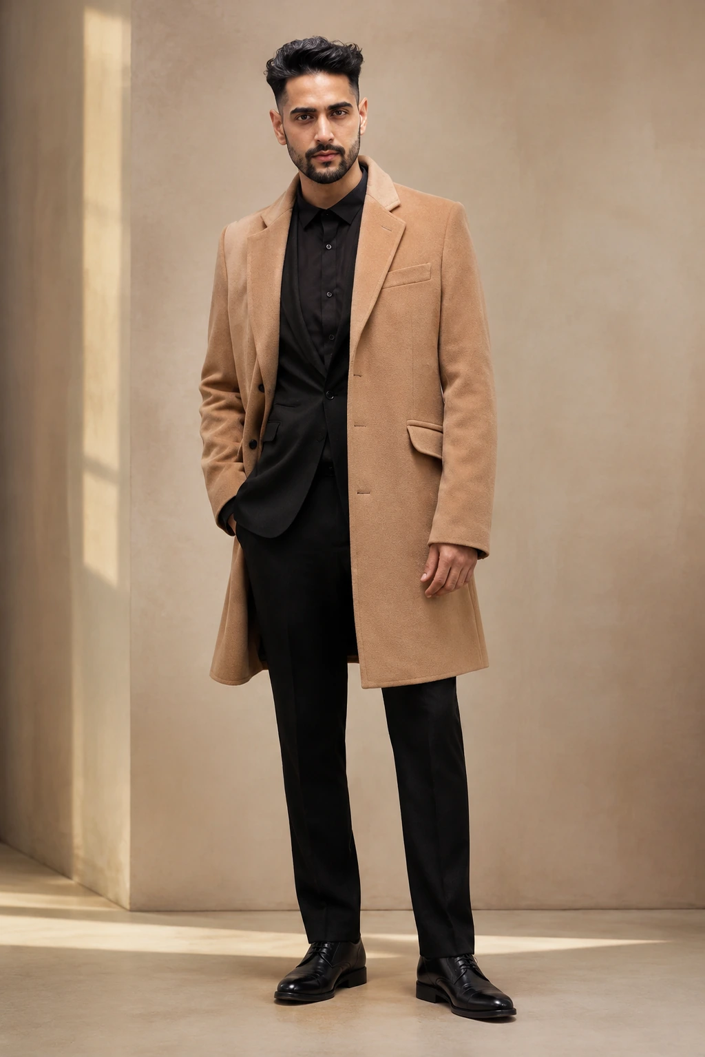 Men’s Tailored Overcoat / 06 in Camel — illustrated styling