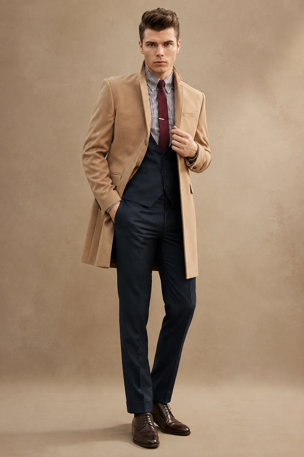 Men’s Tailored Overcoat / 07 in Sand — illustrated styling
