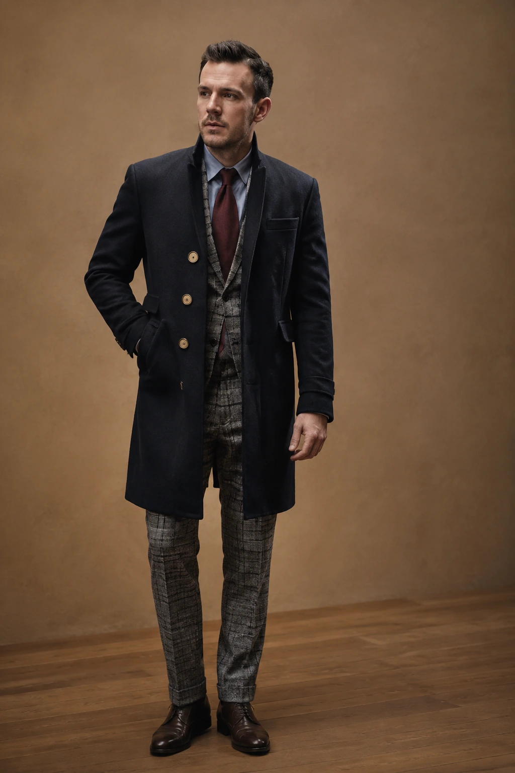 Men’s Tailored Overcoat / 09 in Navy — illustrated styling