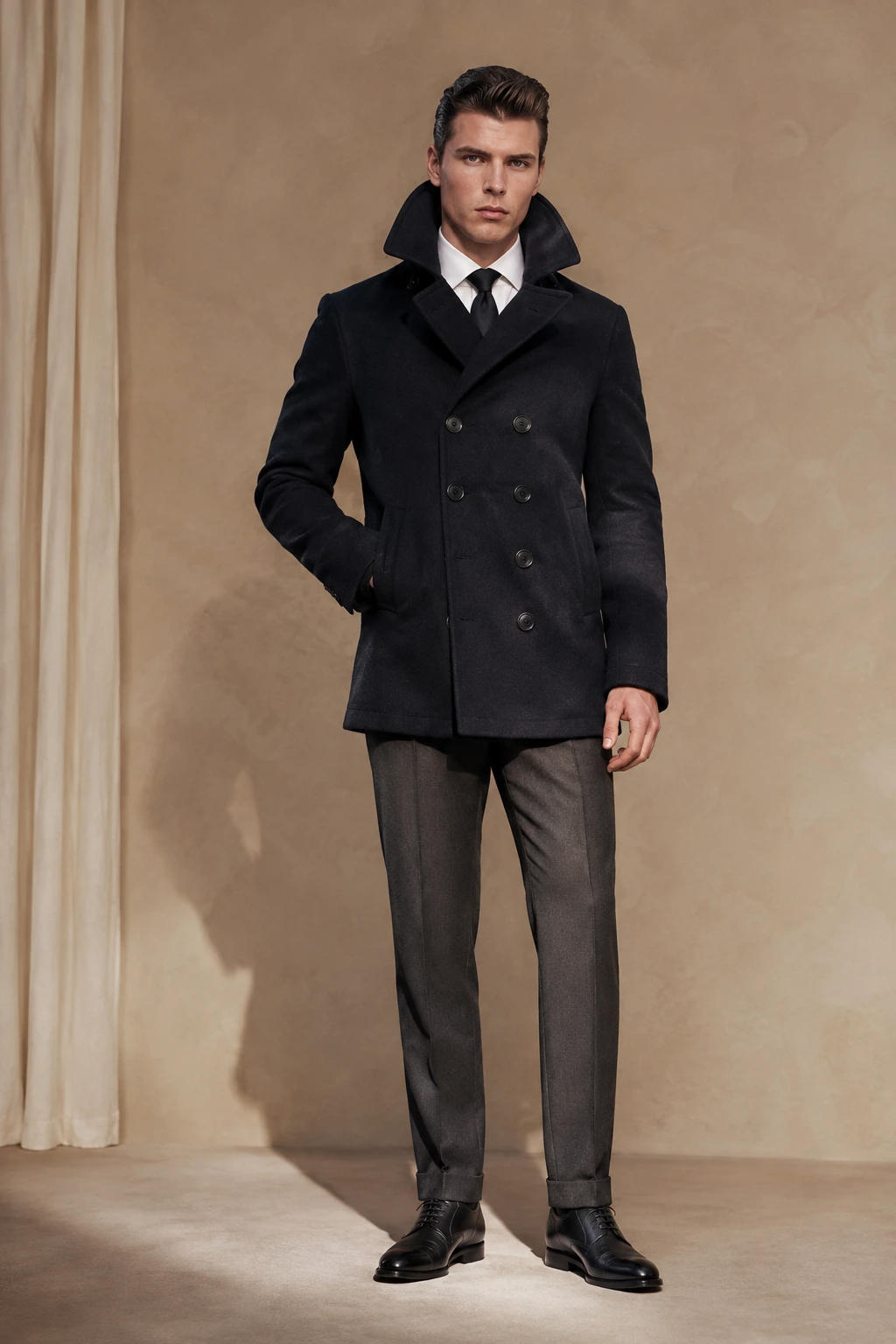 Men’s Tailored Overcoat / 10 in Navy — illustrated styling
