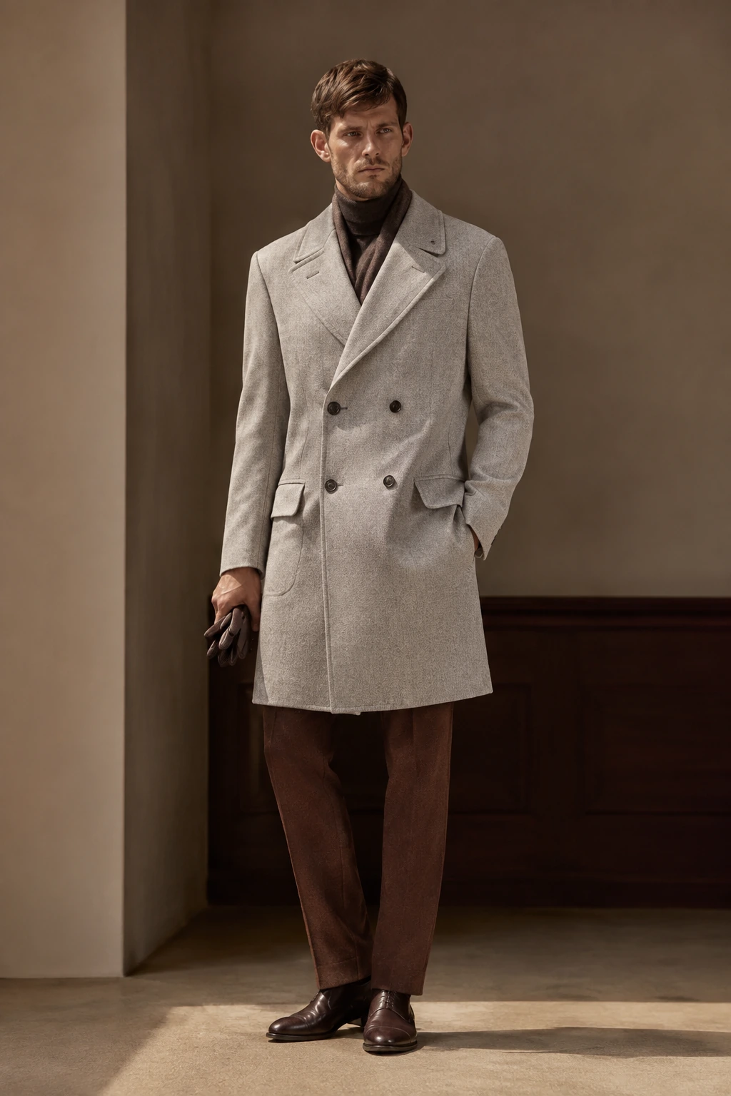 Men’s Tailored Overcoat / 11 in Light grey — illustrated styling