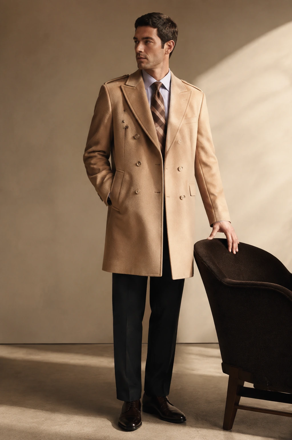 Men’s Tailored Overcoat / 13 in Camel — illustrated styling