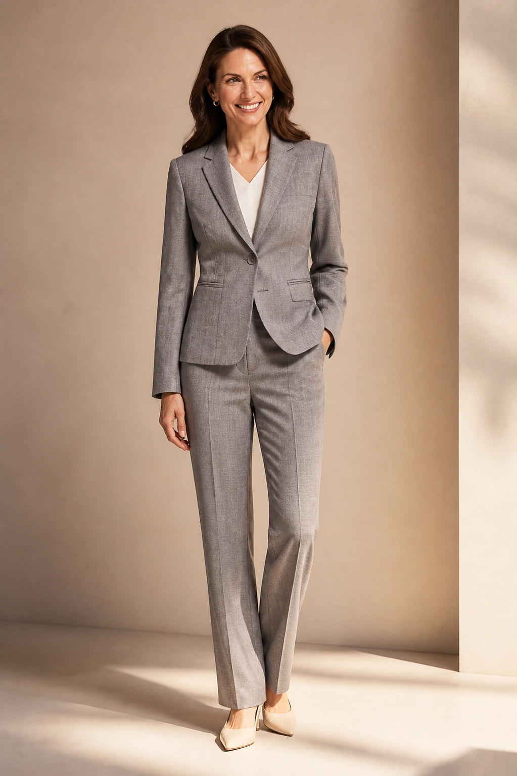 Women’s Tailored Pantsuit / 02 in Light grey — illustrated styling