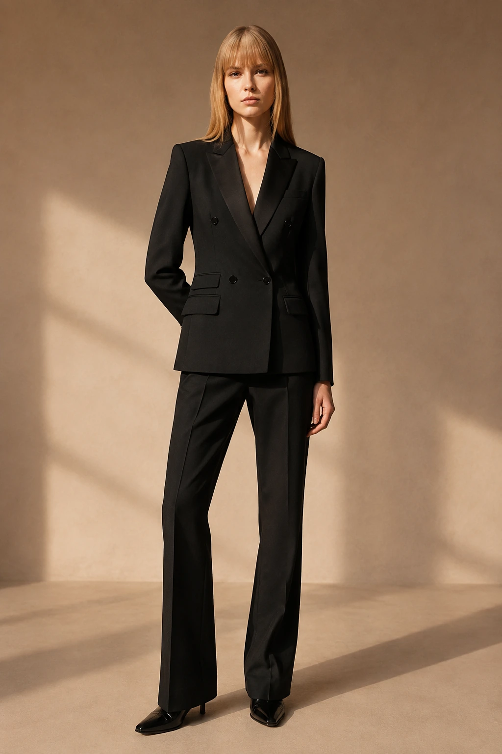 Women’s Tailored Pantsuit / 10 in Black — illustrated styling