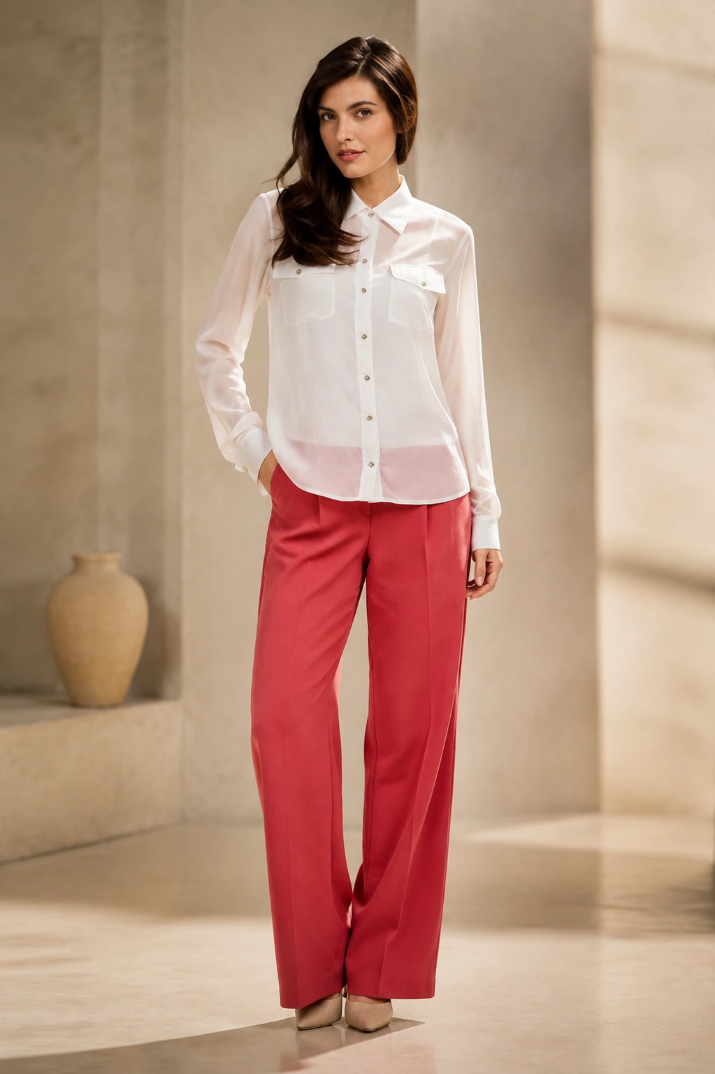 Women’s Tailored Shirt / 10 in White — illustrated styling