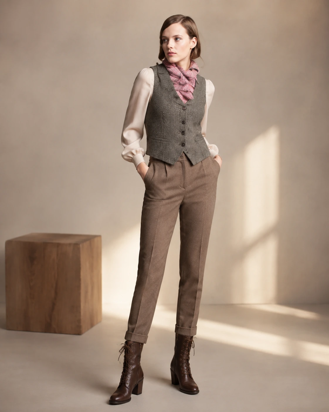 Women’s Tailored Trousers / 05 in Brown — illustrated styling