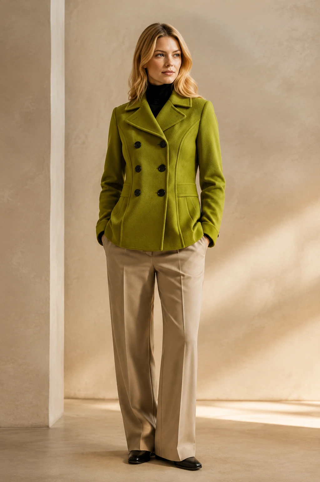 Women’s Tailored Overcoat / 04 in Chartreuse — illustrated styling