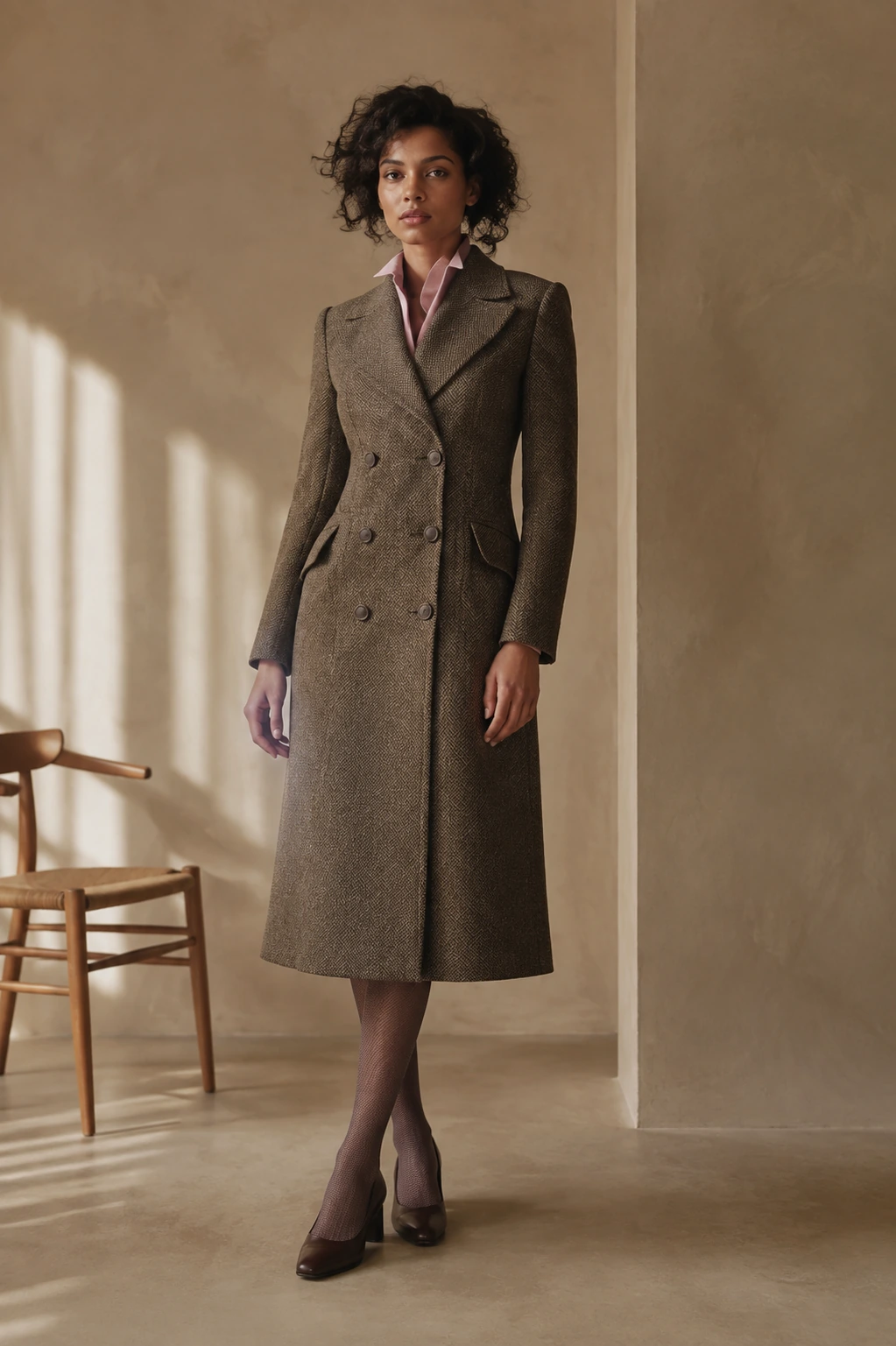 Women’s Tailored Overcoat / 05 in Brown — illustrated styling