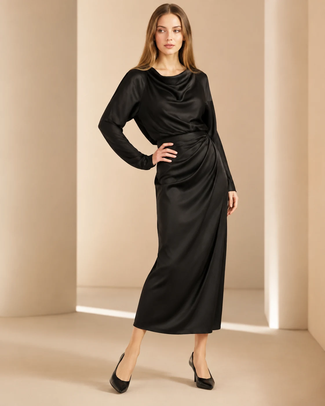 Black silk made-to-measure evening dress